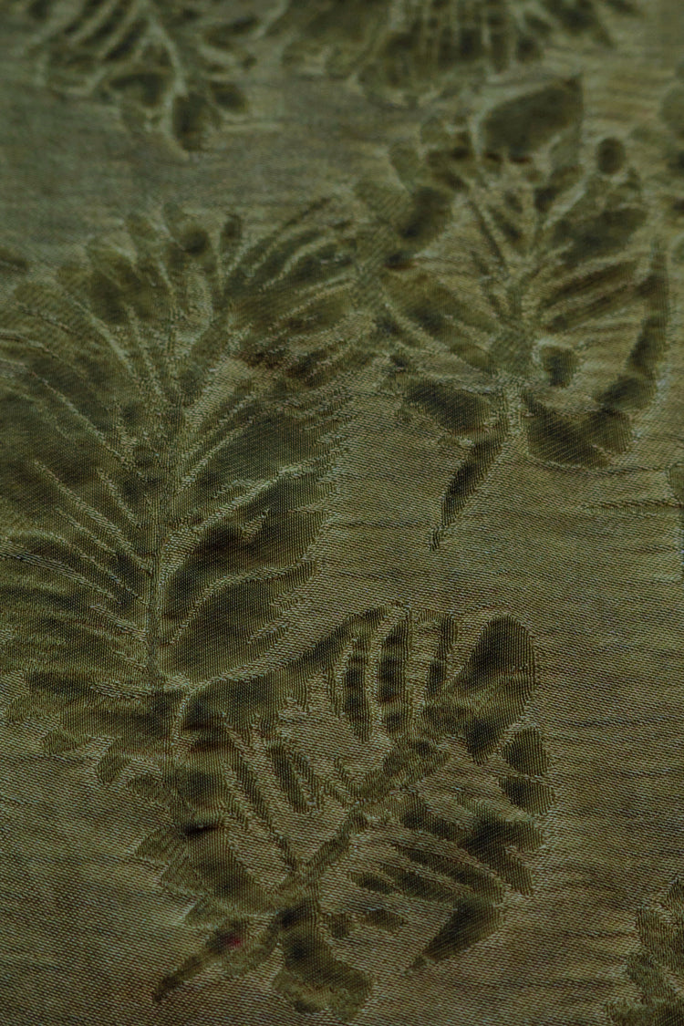 Palm Fronds Silk & Viscose Damask - Dark Khaki