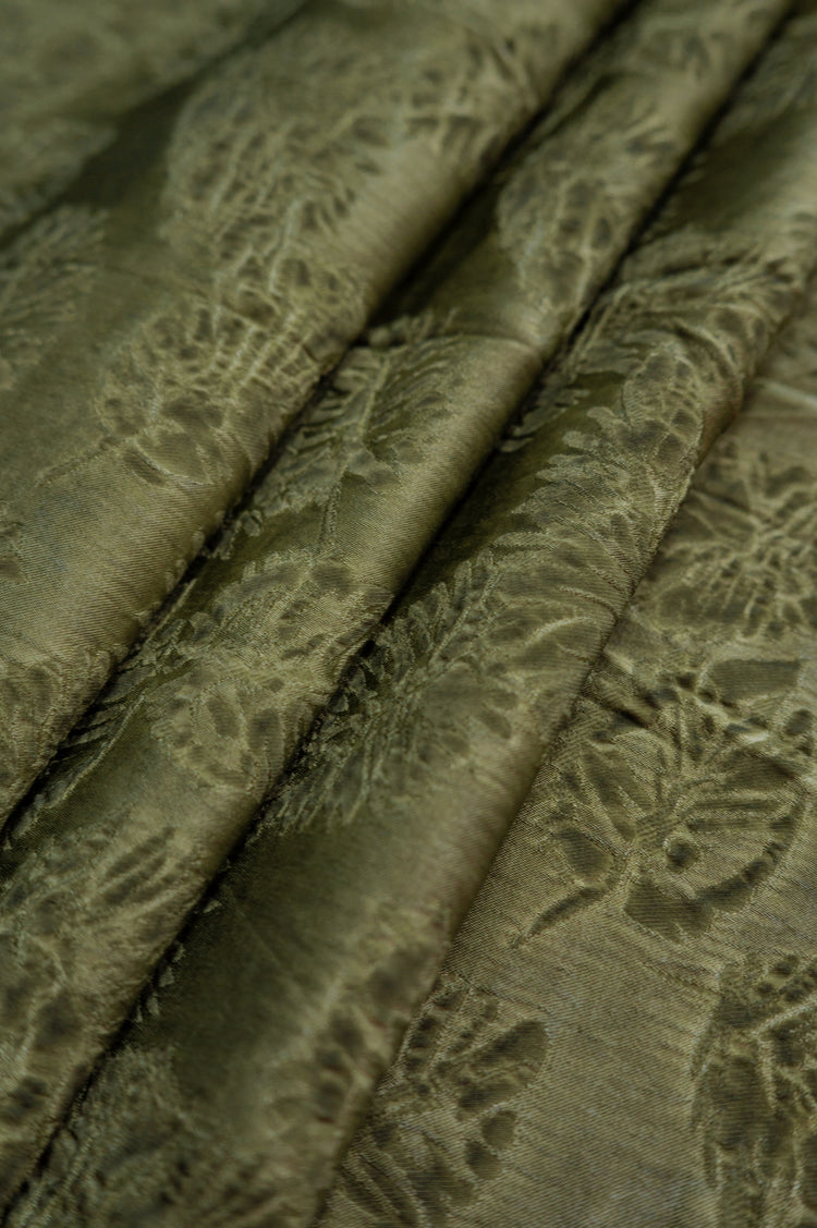 Palm Fronds Silk & Viscose Damask - Dark Khaki