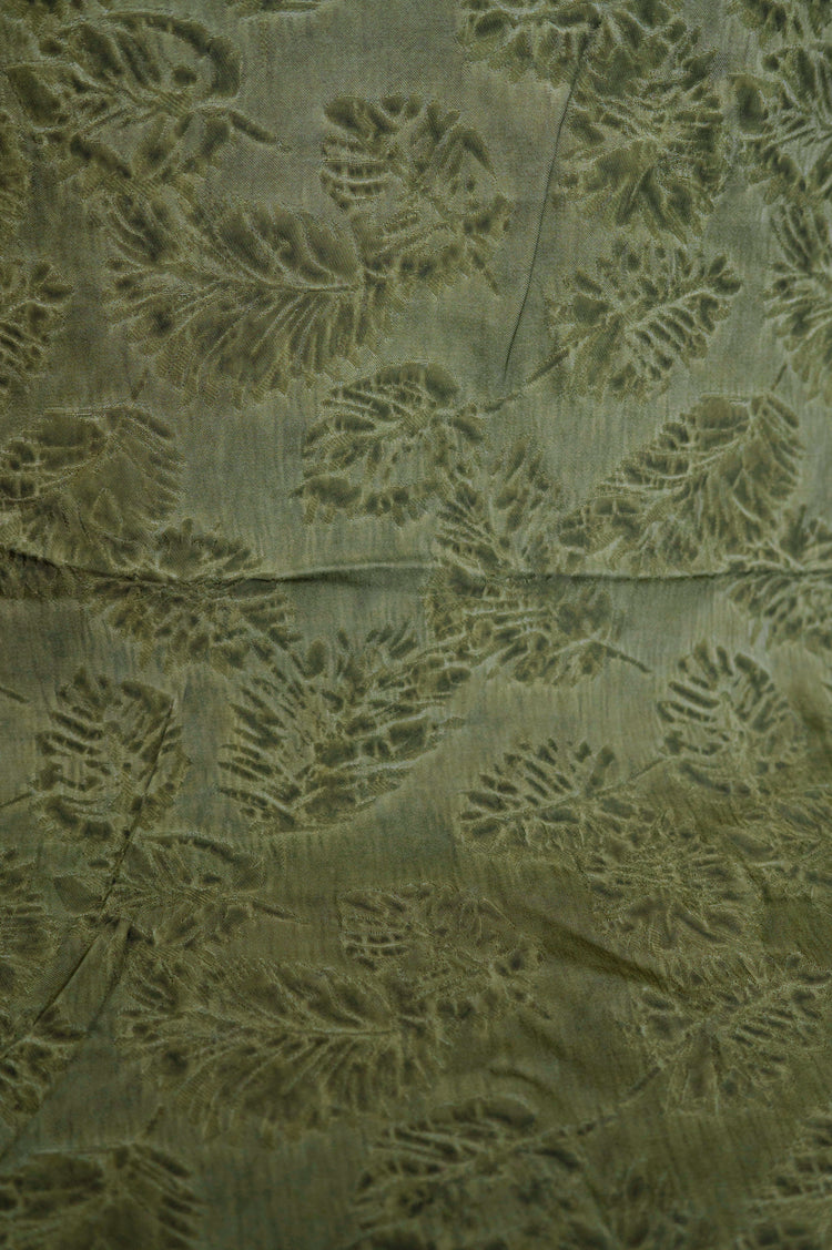 Palm Fronds Silk & Viscose Damask - Dark Khaki