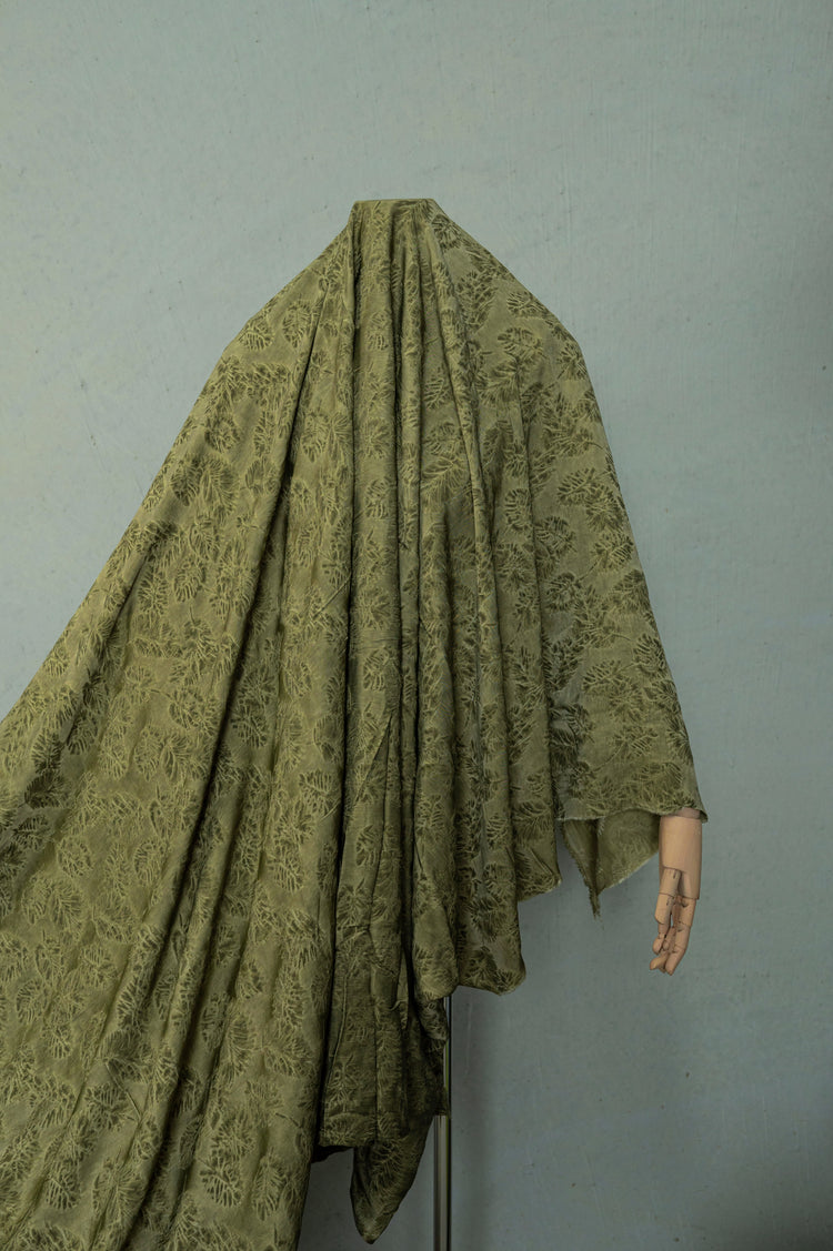 Palm Fronds Silk & Viscose Damask - Dark Khaki