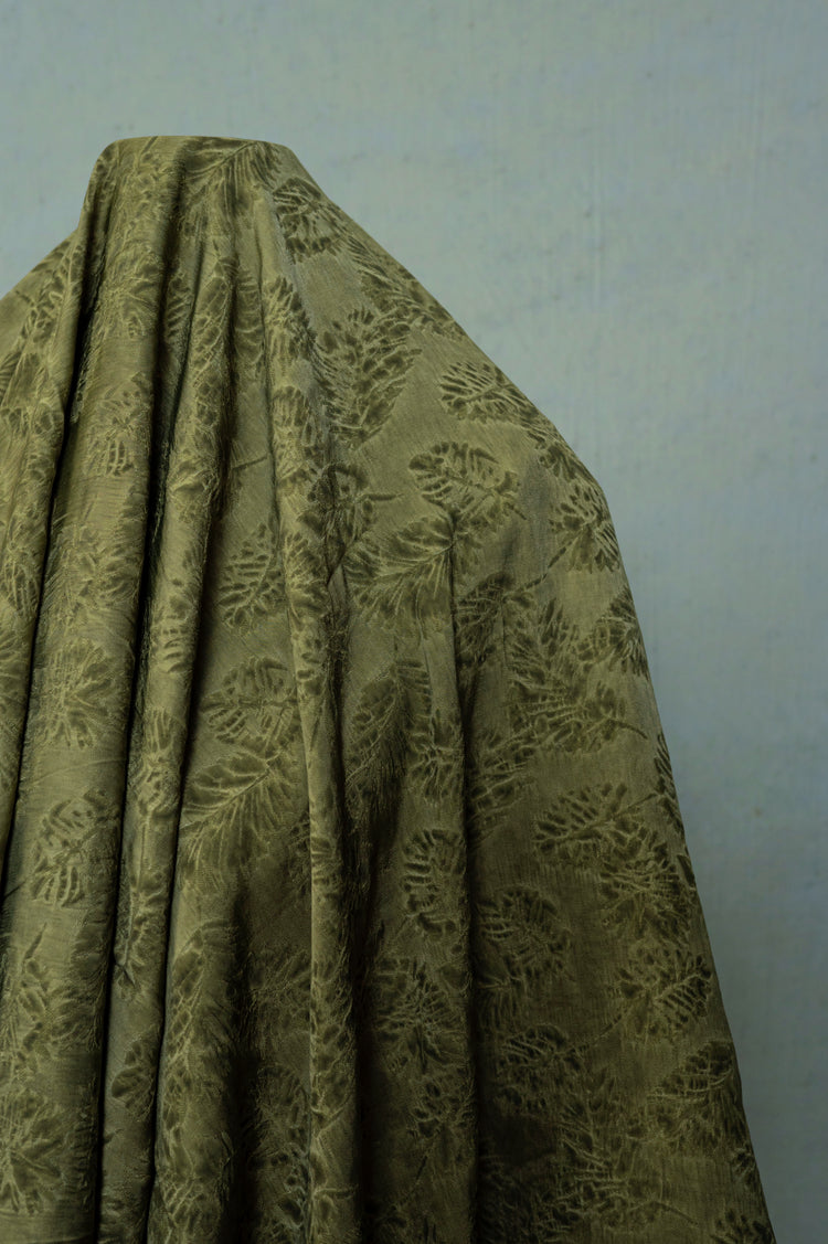 Palm Fronds Silk & Viscose Damask - Dark Khaki