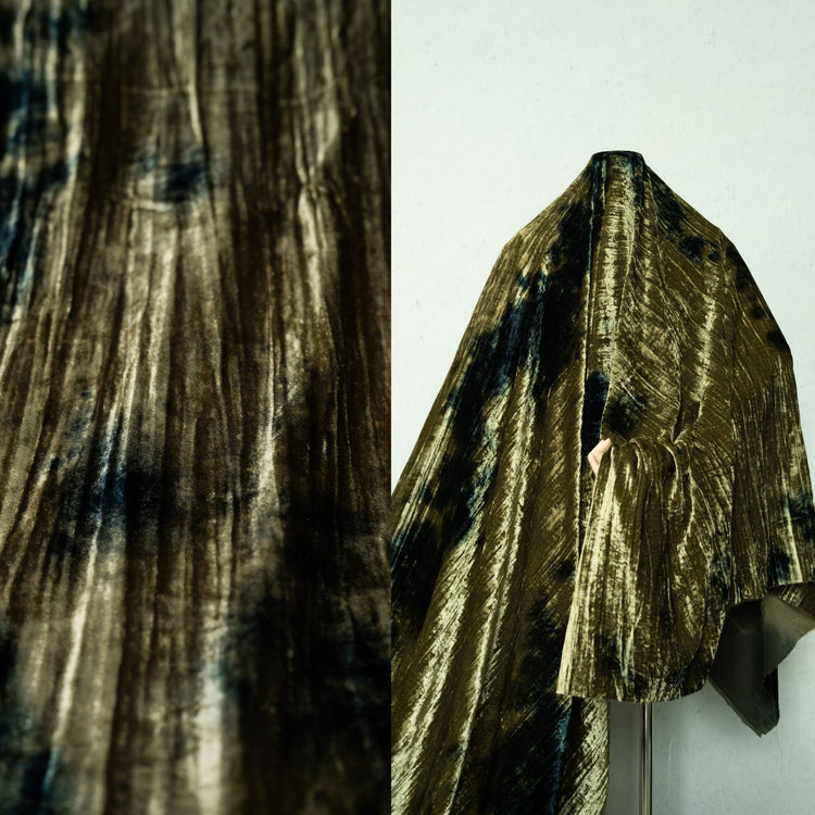 Tie-Dyed Crushed Velvet - Olive/Dark Green