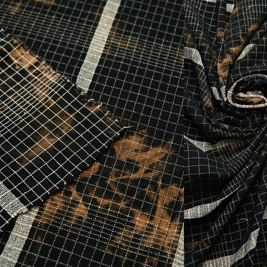 Shibori Dyed Cotton Check - Black/Dark Orange