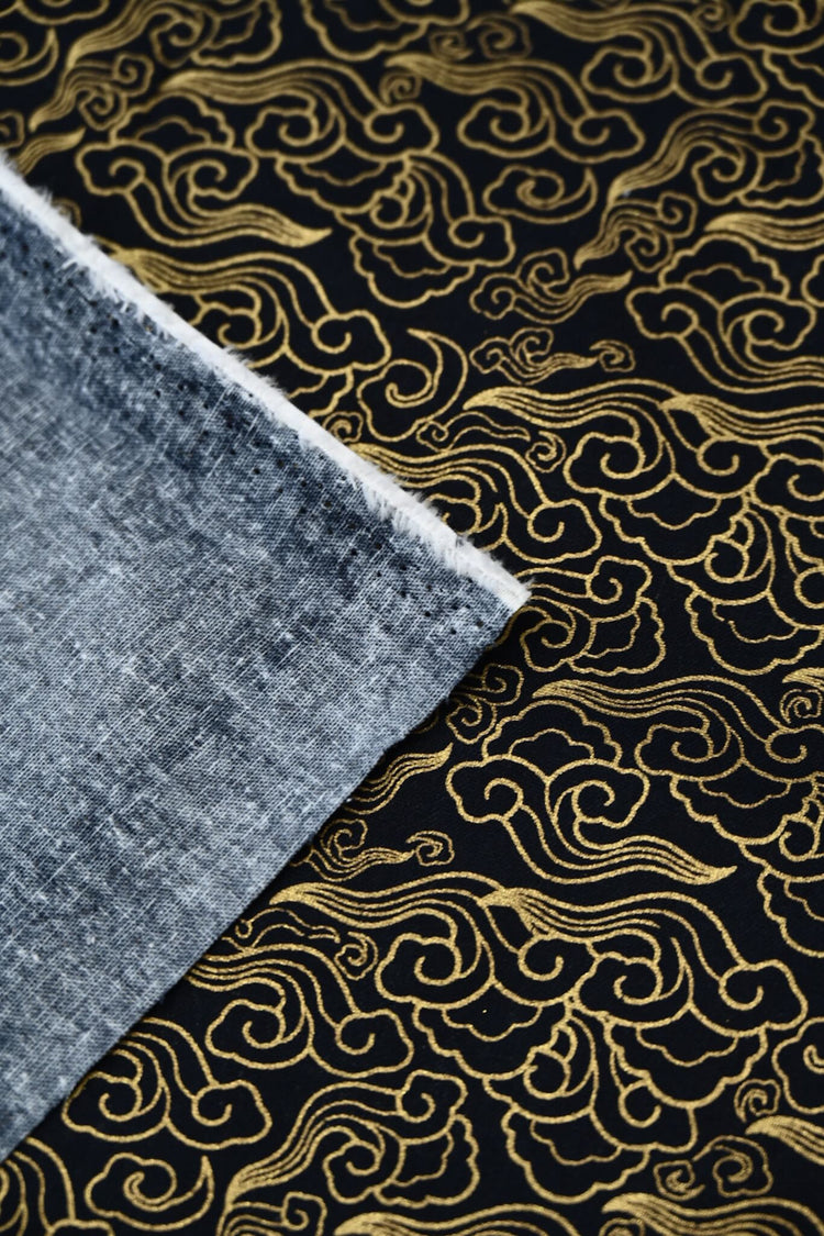 The North Wind - Metallic Cotton Plain Weave - Black/Gold Metallic Print