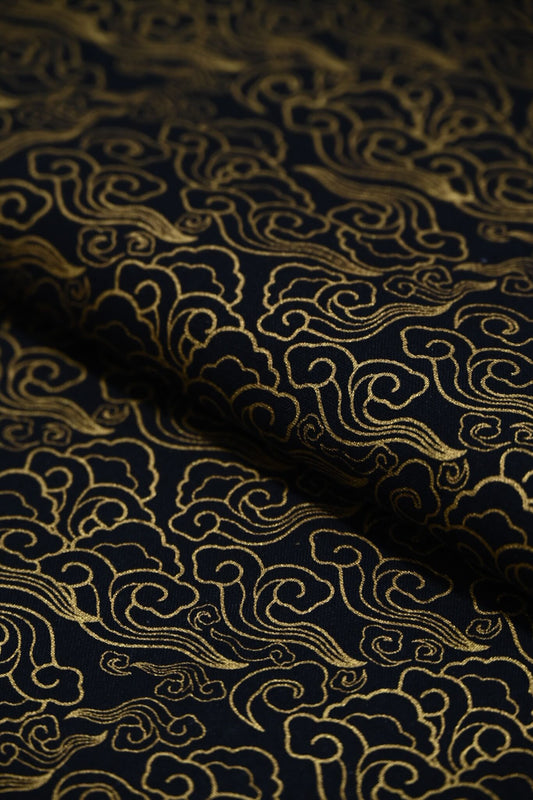 The North Wind - Metallic Cotton Plain Weave - Black/Gold Metallic Print