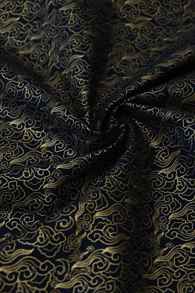 The North Wind - Metallic Cotton Plain Weave - Black/Gold Metallic Print