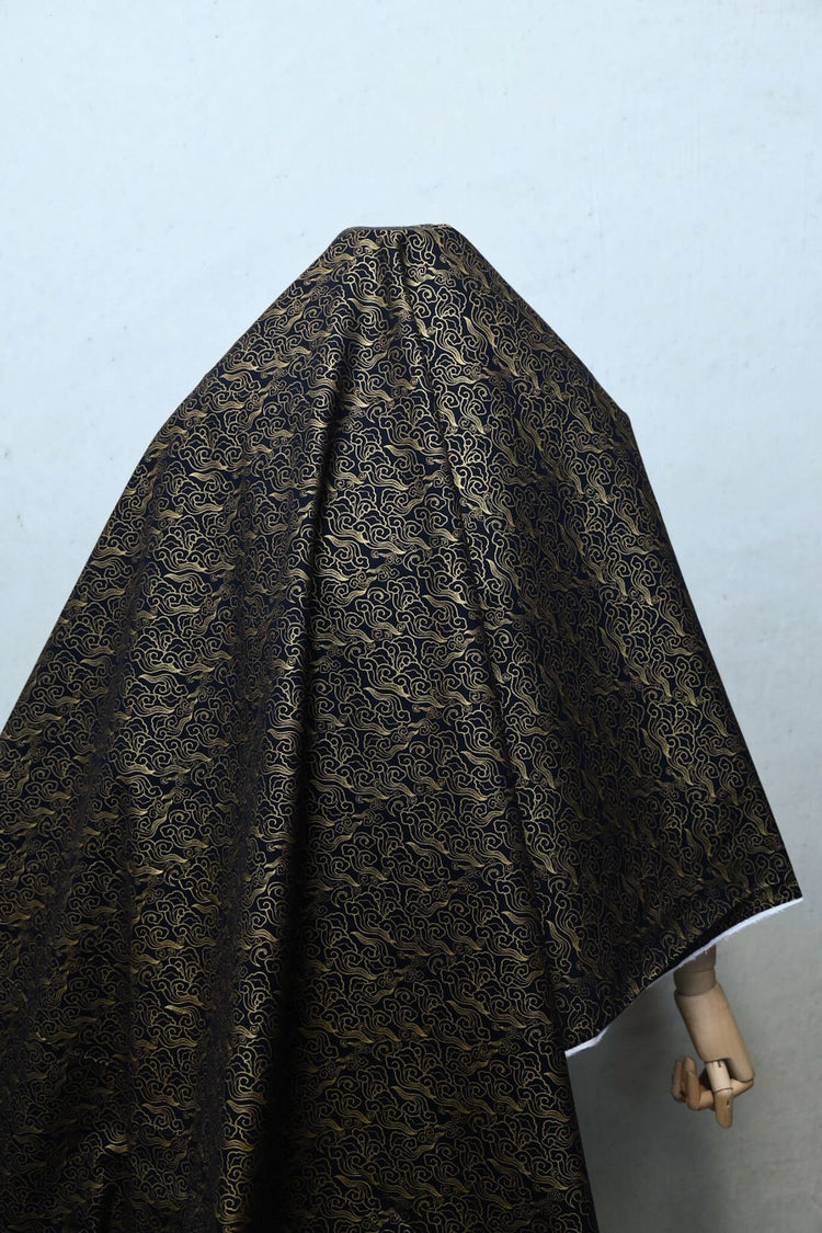 The North Wind - Metallic Cotton Plain Weave - Black/Gold Metallic Print