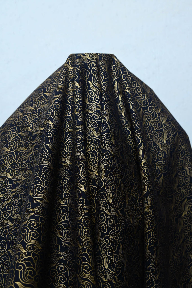 The North Wind - Metallic Cotton Plain Weave - Black/Gold Metallic Print