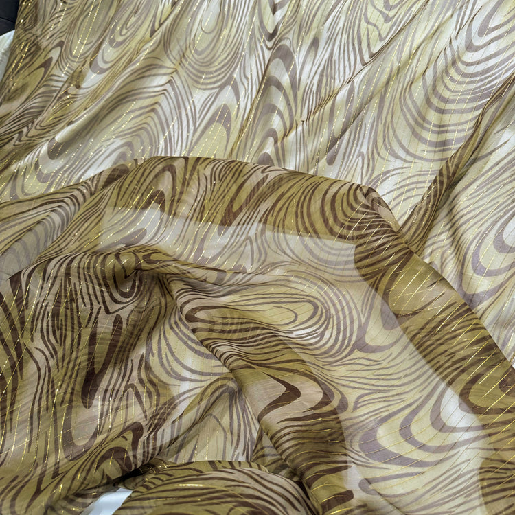 Fingerprint Metallic Pinstripe Chiffon - Olive/Chocolate