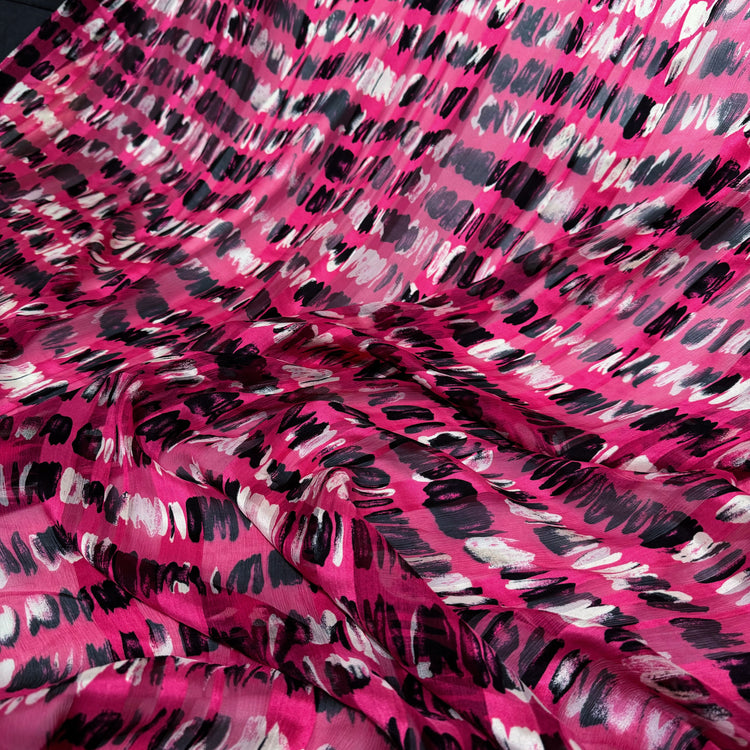 Graphic Mark Silk Crepon/Satin Stripe - Hot Pink/Black