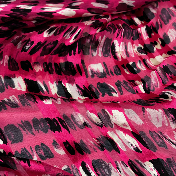 Graphic Mark Silk Crepon/Satin Stripe - Hot Pink/Black