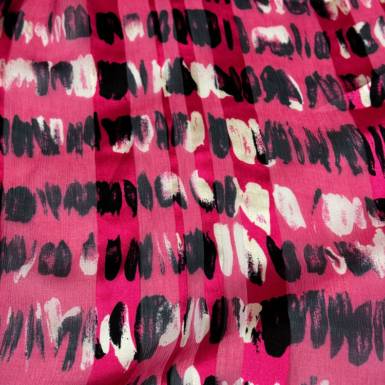 Graphic Mark Silk Crepon/Satin Stripe - Hot Pink/Black