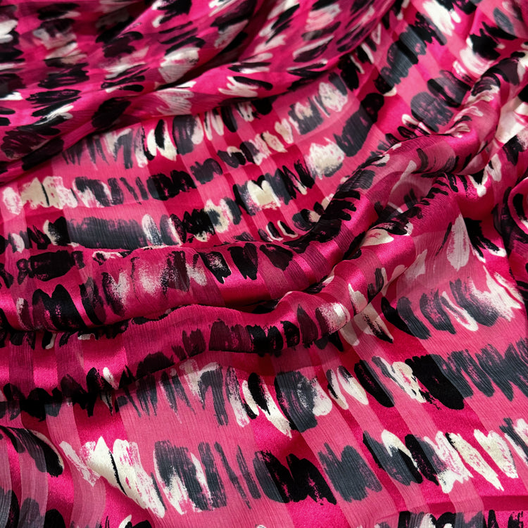 Graphic Mark Silk Crepon/Satin Stripe - Hot Pink/Black