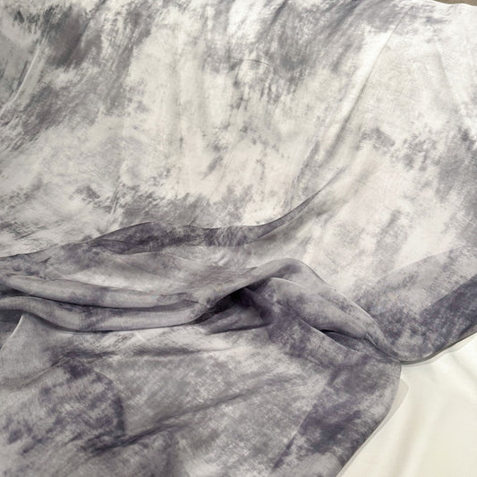 Concrete Pathway Shibori Dyed Silk Satin - Light Grey/Grey