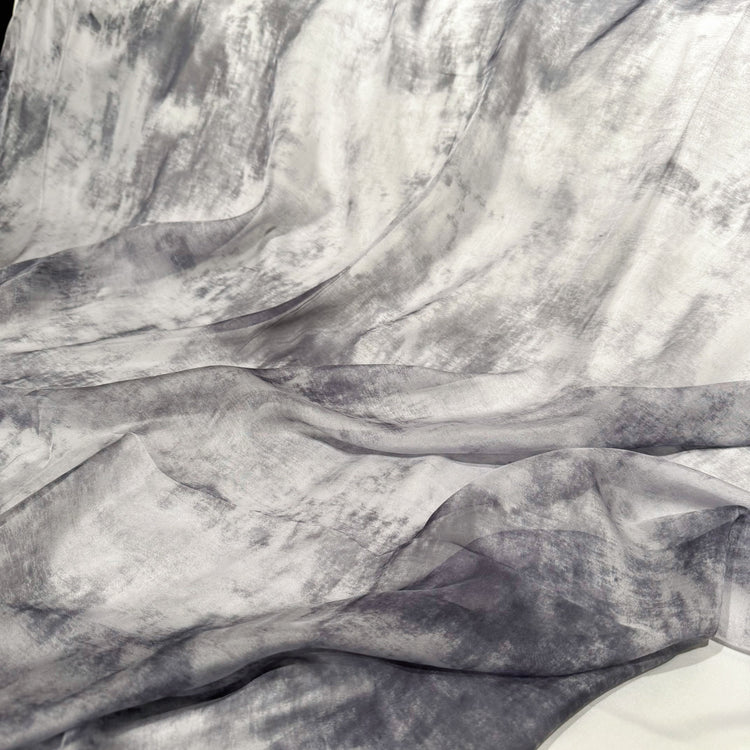 Concrete Pathway Shibori Dyed Silk Satin - Light Grey/Grey