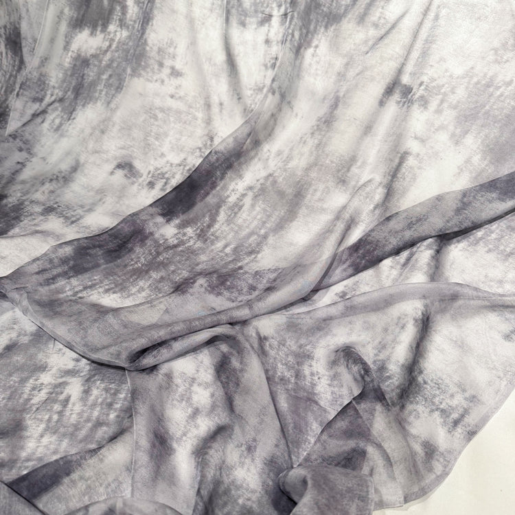 Concrete Pathway Shibori Dyed Silk Satin - Light Grey/Grey