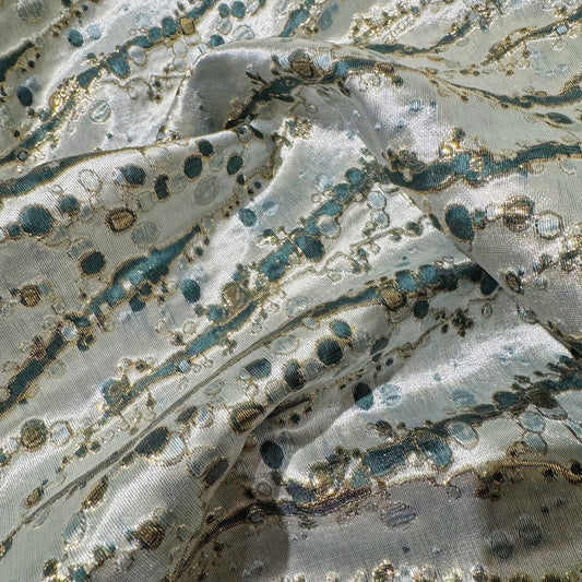 Abstract Kelp Forest & Air Bubble Brocade - Teal/Mint Cream/Gold Metallic