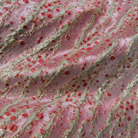 Abstract Kelp Forest & Air Bubble Brocade - Fire Brick/Light Pink/Honey Dew/Gold Metallic