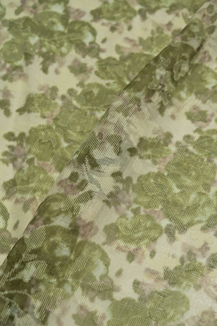 Simple Pansy Insert Camouflage Plain Weave - Olive/Linen