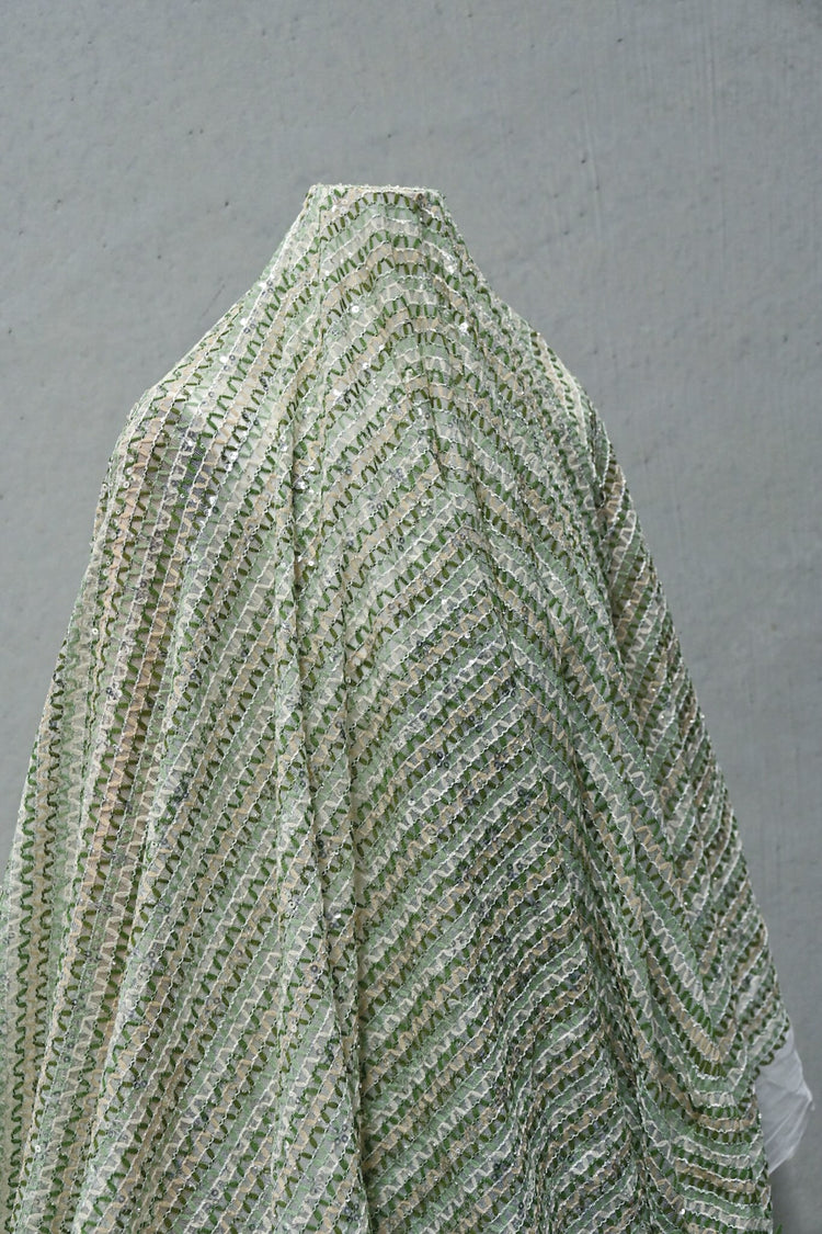 Appliqué Chevron Netting - Moccasin/Green