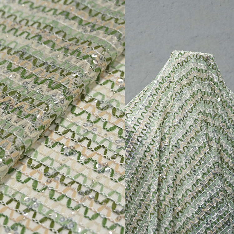 Appliqué Chevron Netting - Moccasin/Green