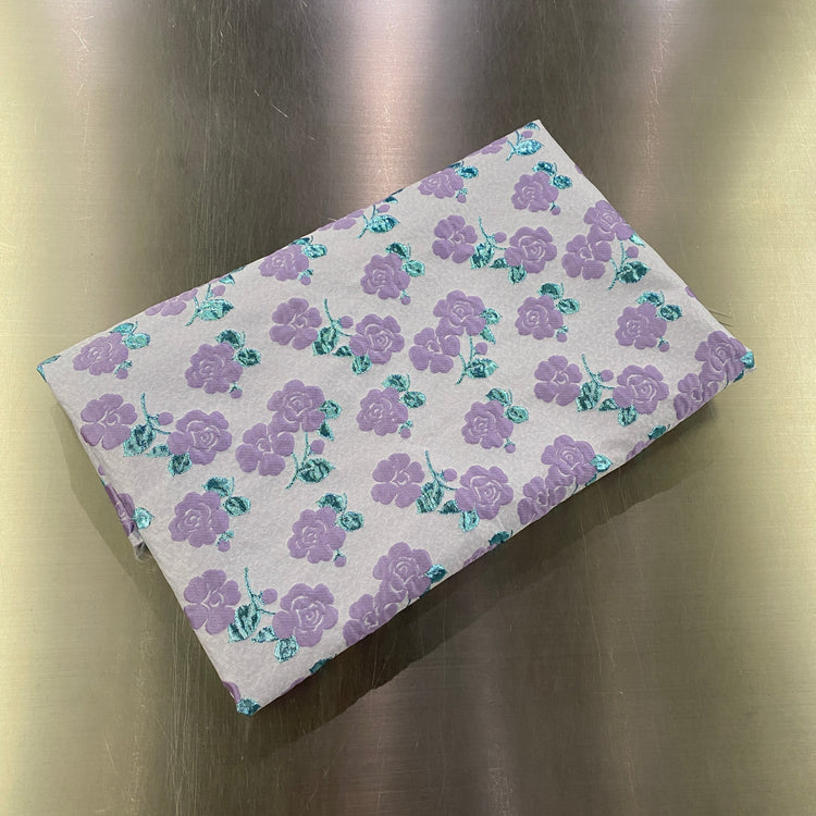 Remnant 40cm - Floral Vine Poly/Lurex/Nylon Brocade - Purple/Turquoise