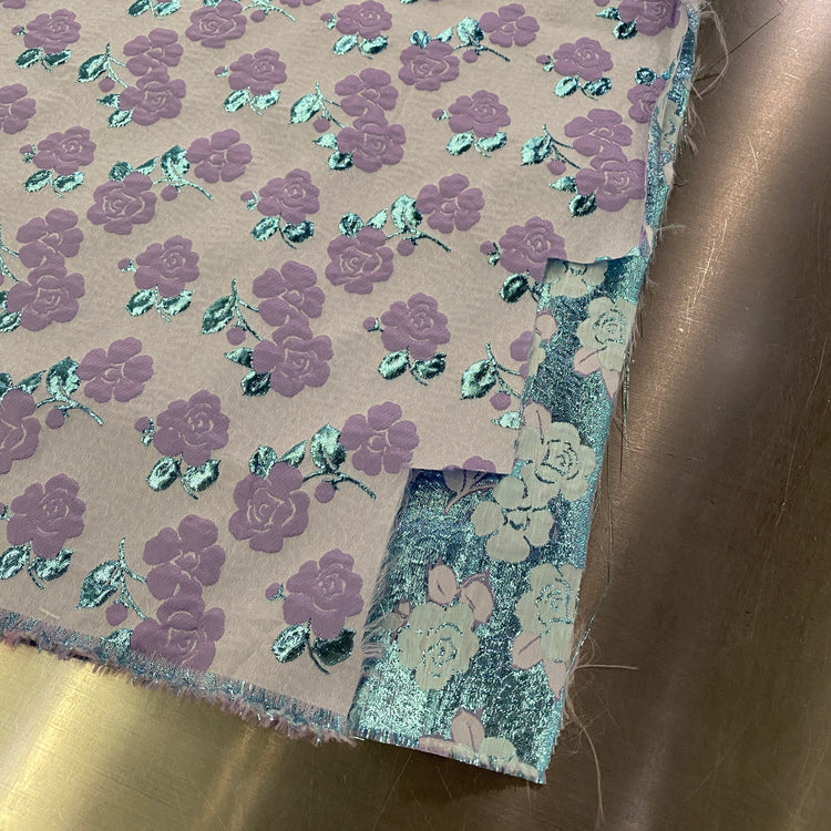Remnant 40cm - Floral Vine Poly/Lurex/Nylon Brocade - Purple/Turquoise