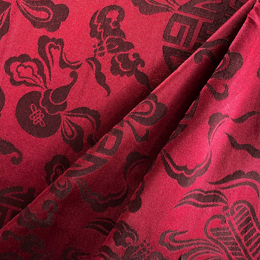 Feng Shui Satin Jacquard - Deep Crimson / Black