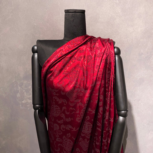 Feng Shui Satin Jacquard - Deep Crimson / Black