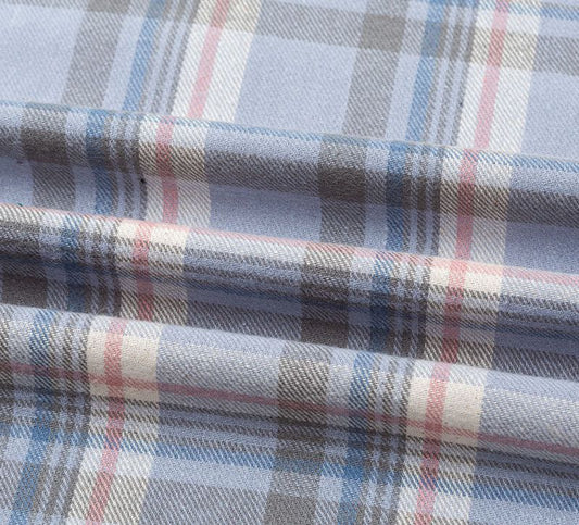 Check Cotton Flannel - Light Napping - Light Steel Blue