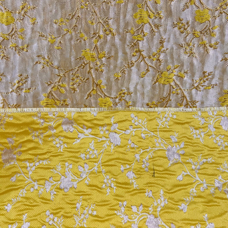 Floral Blossom Motif Brocade - Metallic - Gold/Lemon Yellow