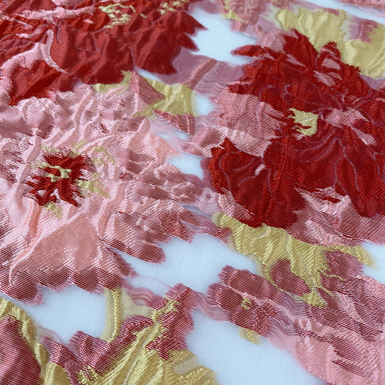 Floral Brocade Organza - Pink/Red