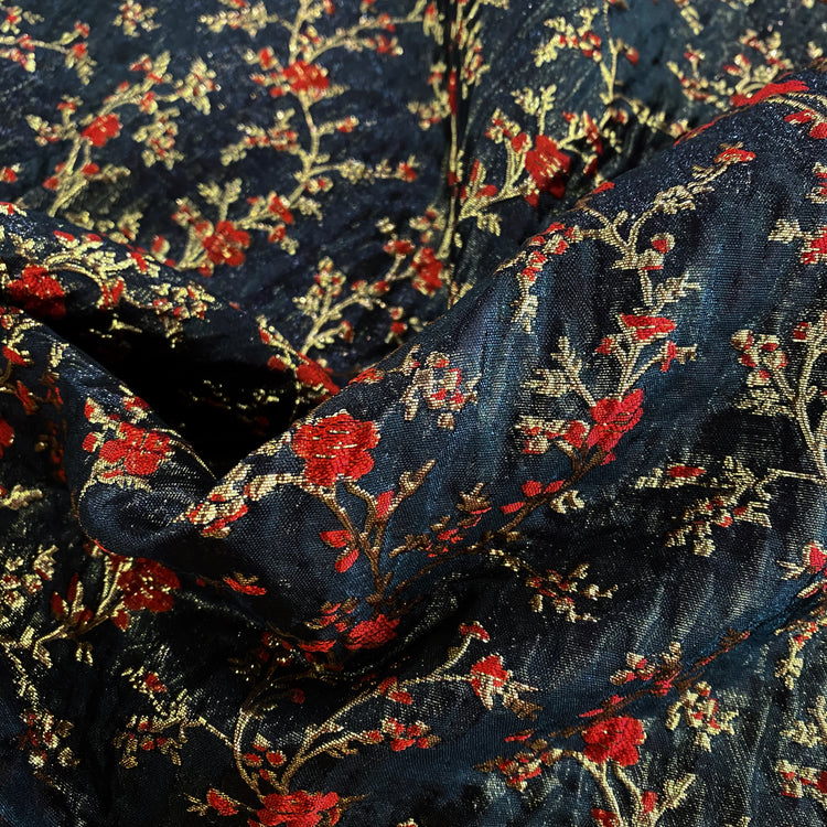 Floral Blossom Brocade - Metallic - Black/Red