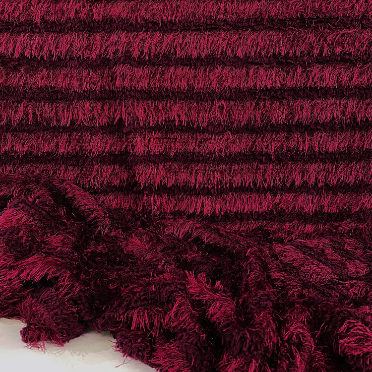 Fancy Cut Pile Raschel Knit - Maroon/Dark Red