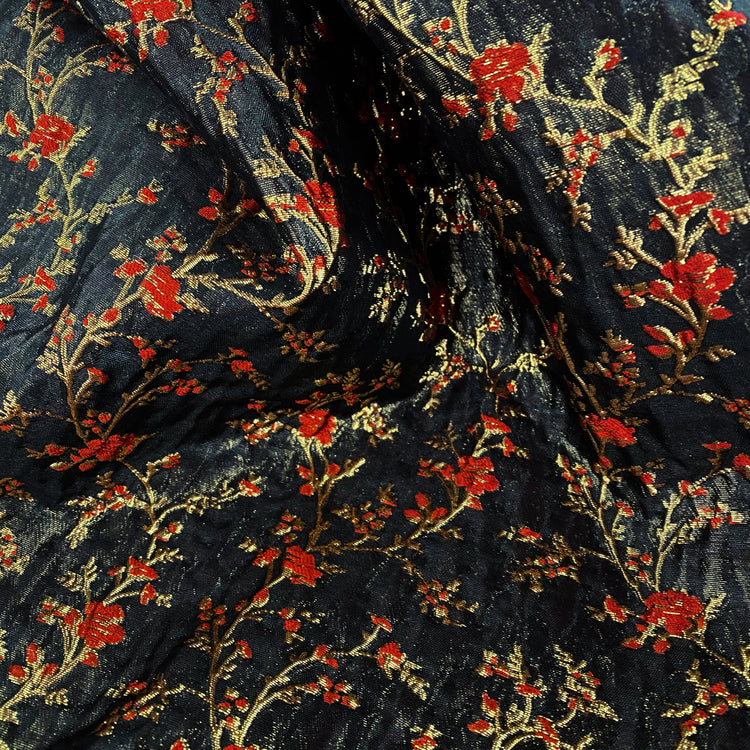 Floral Blossom Brocade - Metallic - Black/Red