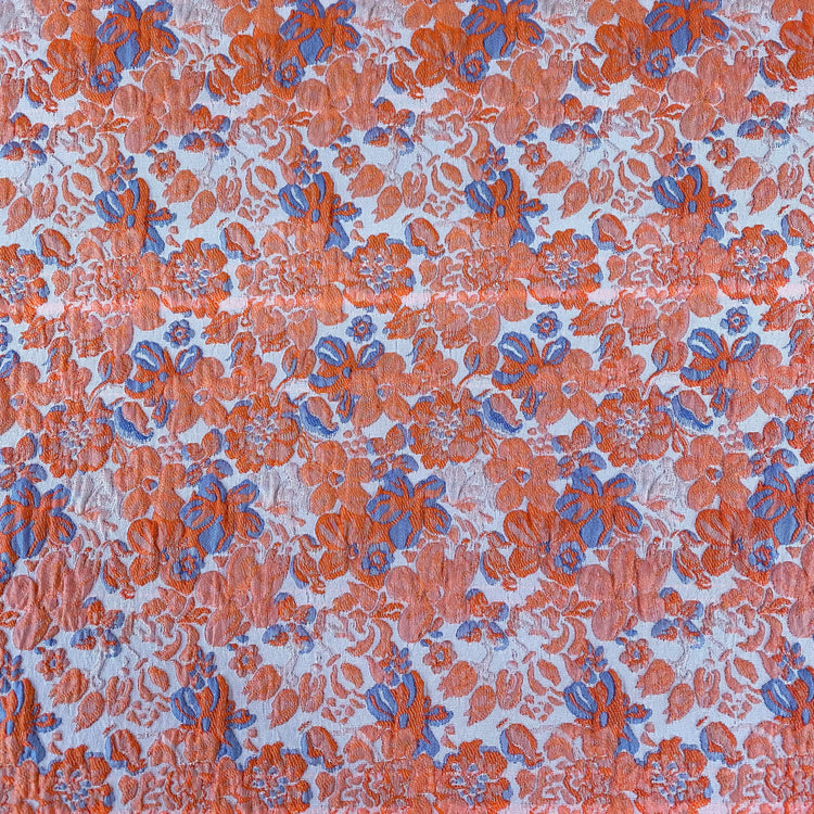 Floral Motif Brocade - Coral/Salmon/Cornflower Blue