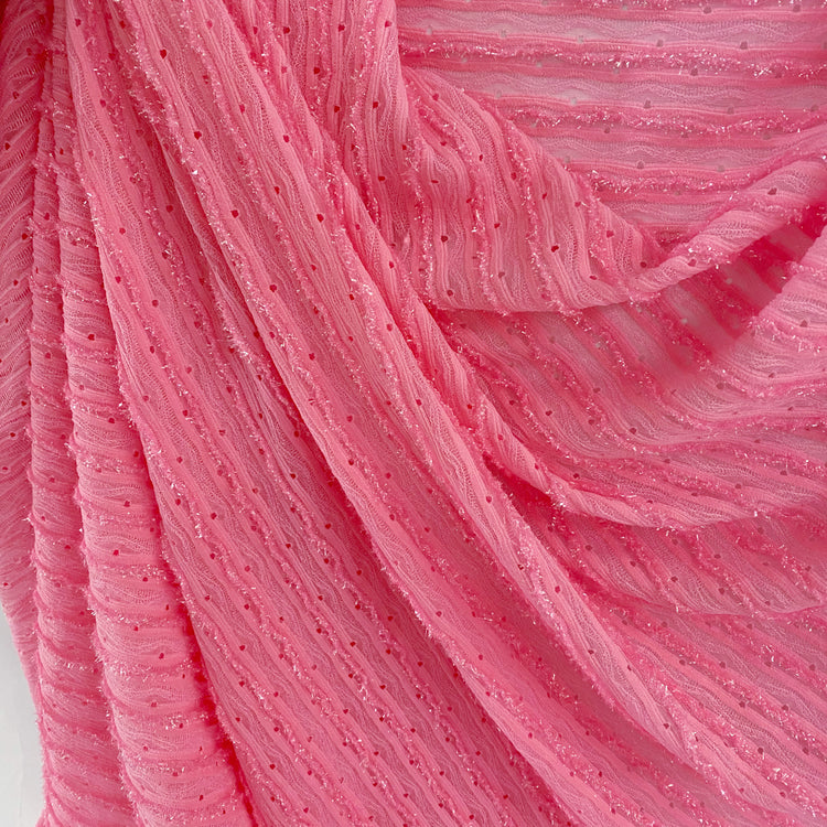 Ribbed Metallic Insert - Weft Knit - Pink