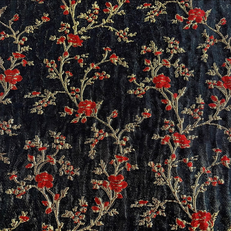 Floral Blossom Brocade - Metallic - Black/Red