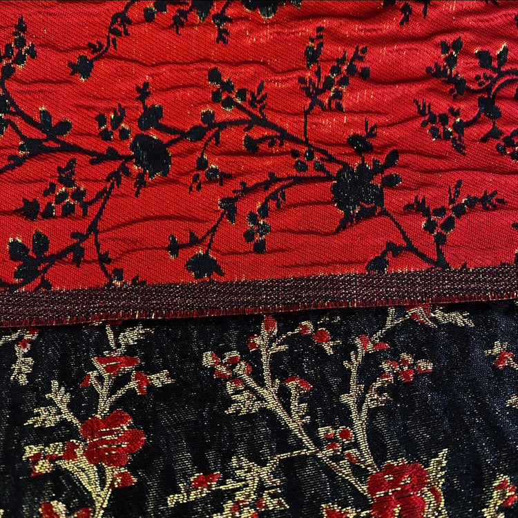 Floral Blossom Brocade - Metallic - Black/Red