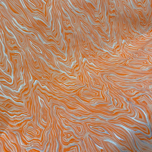 Contour Wave Motif Brocade - Metallic - Orange/Coral/Silver
