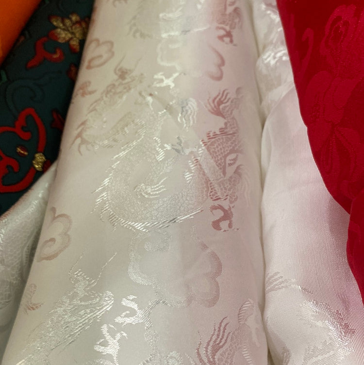 Dragon Satin Damask - White