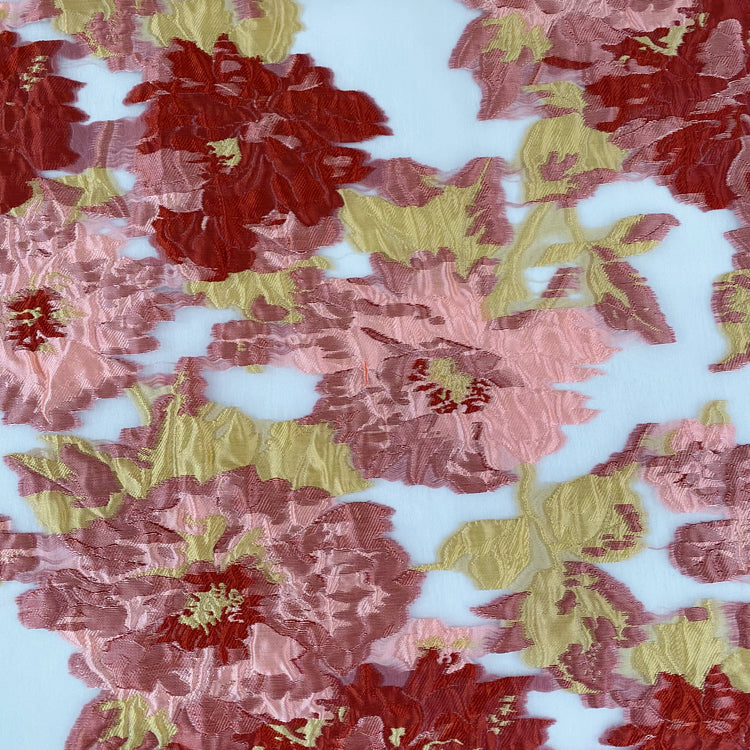 Floral Brocade Organza - Pink/Red