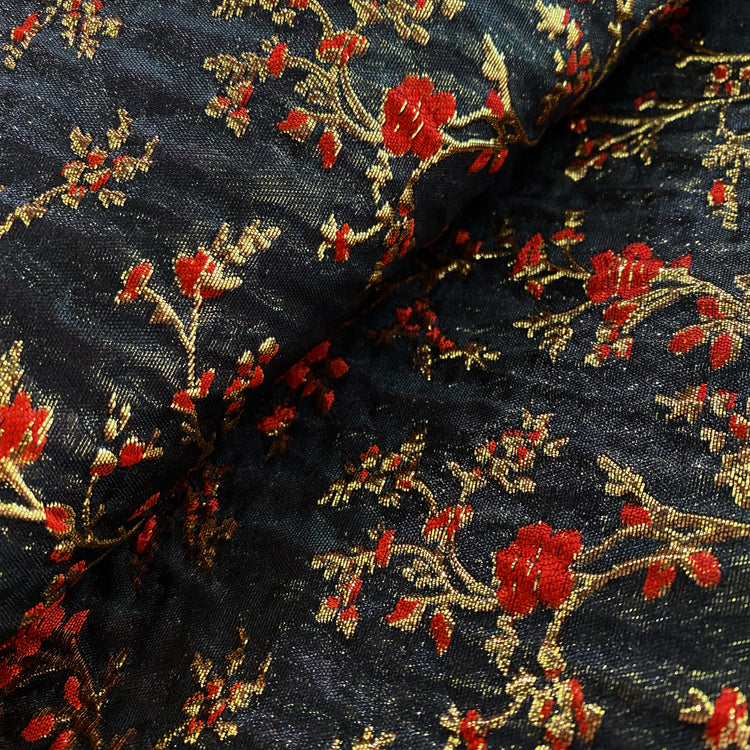 Floral Blossom Brocade - Metallic - Black/Red