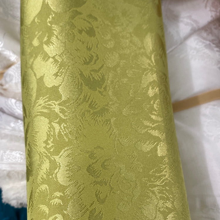 Satin Rose-field Damask - Lime Green