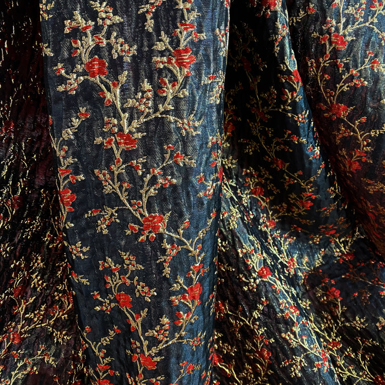 Floral Blossom Brocade - Metallic - Black/Red