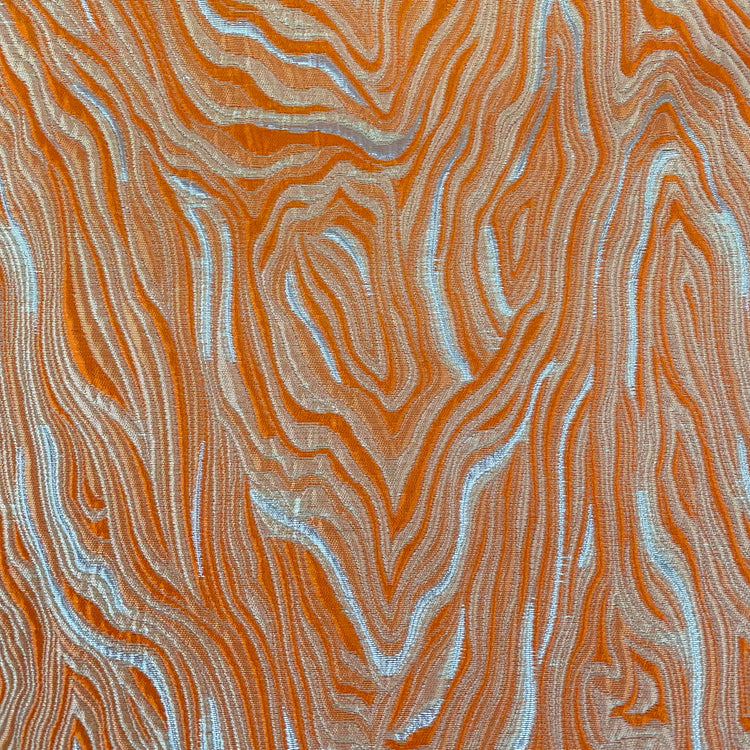 Contour Wave Motif Brocade - Metallic - Orange/Coral/Silver