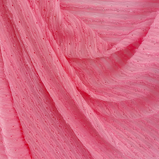 Ribbed Metallic Insert - Weft Knit - Pink