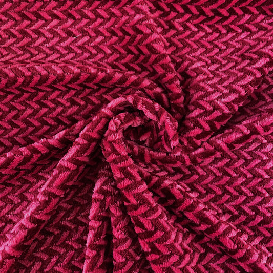 Chevron Faux Fur - Deep Pink/Brick Red