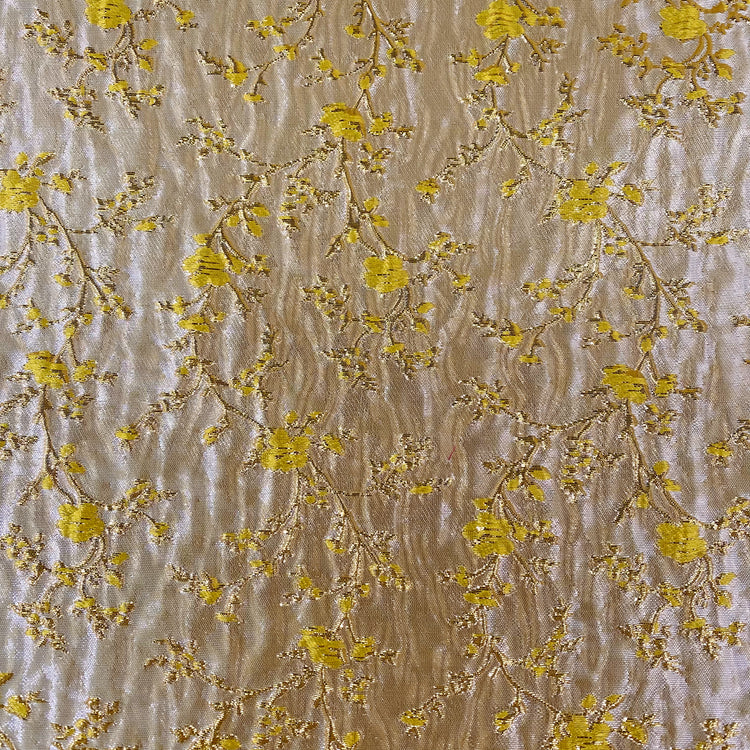 Floral Blossom Motif Brocade - Metallic - Gold/Lemon Yellow