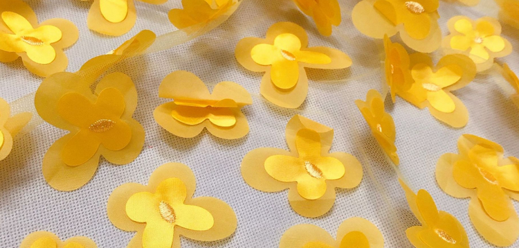 3D Rose - Butterfly Applique Tulle - Yellow